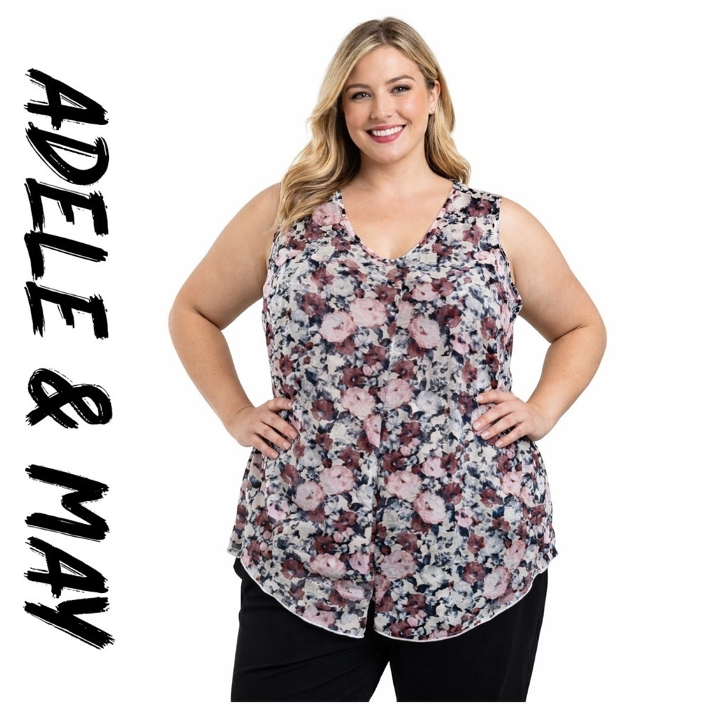 Adele & May womans 3x floral tank top with sheer overlay